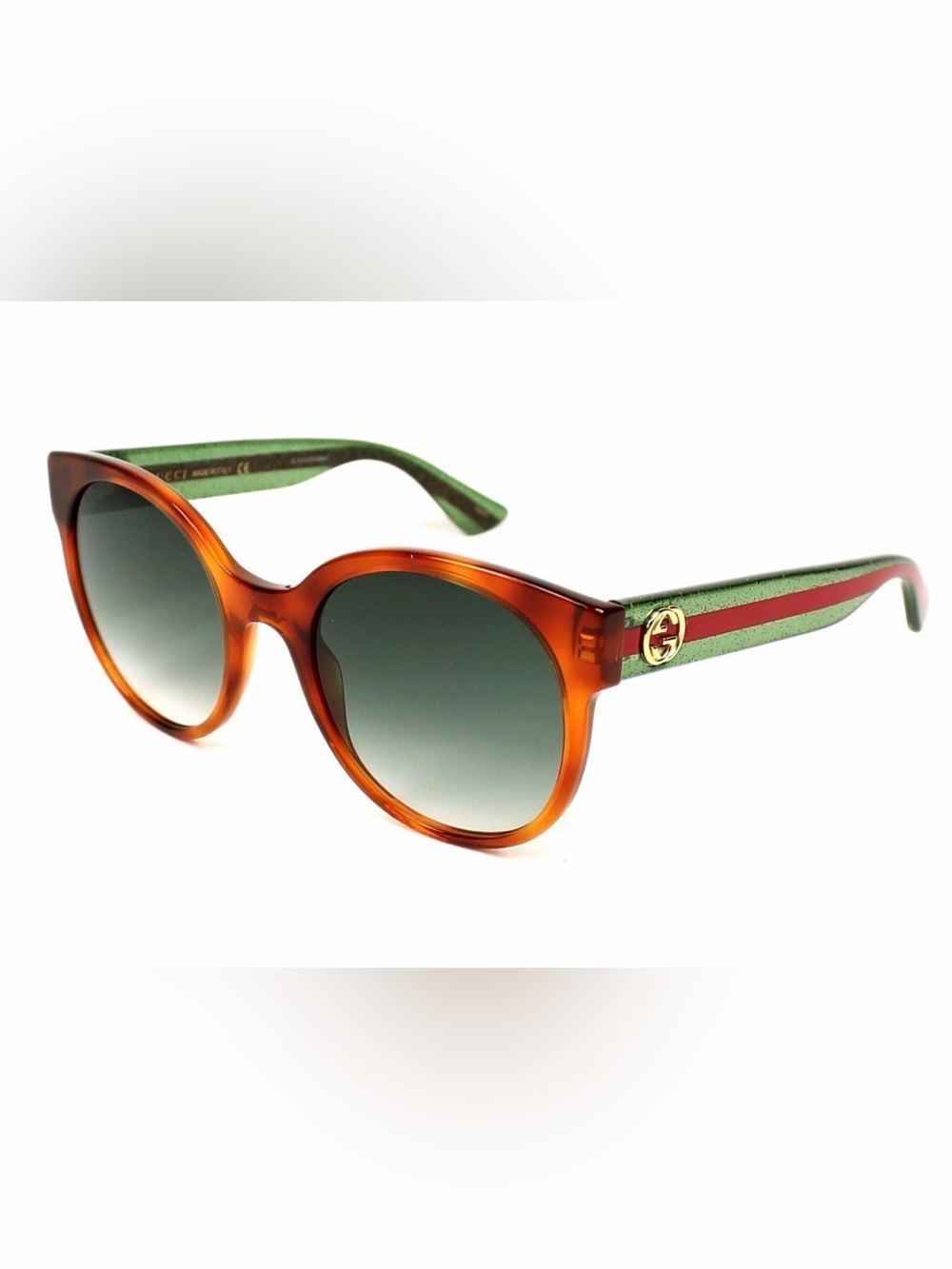 Gucci Amber Tortoiseshell Frame Sunglasses with Green Temples